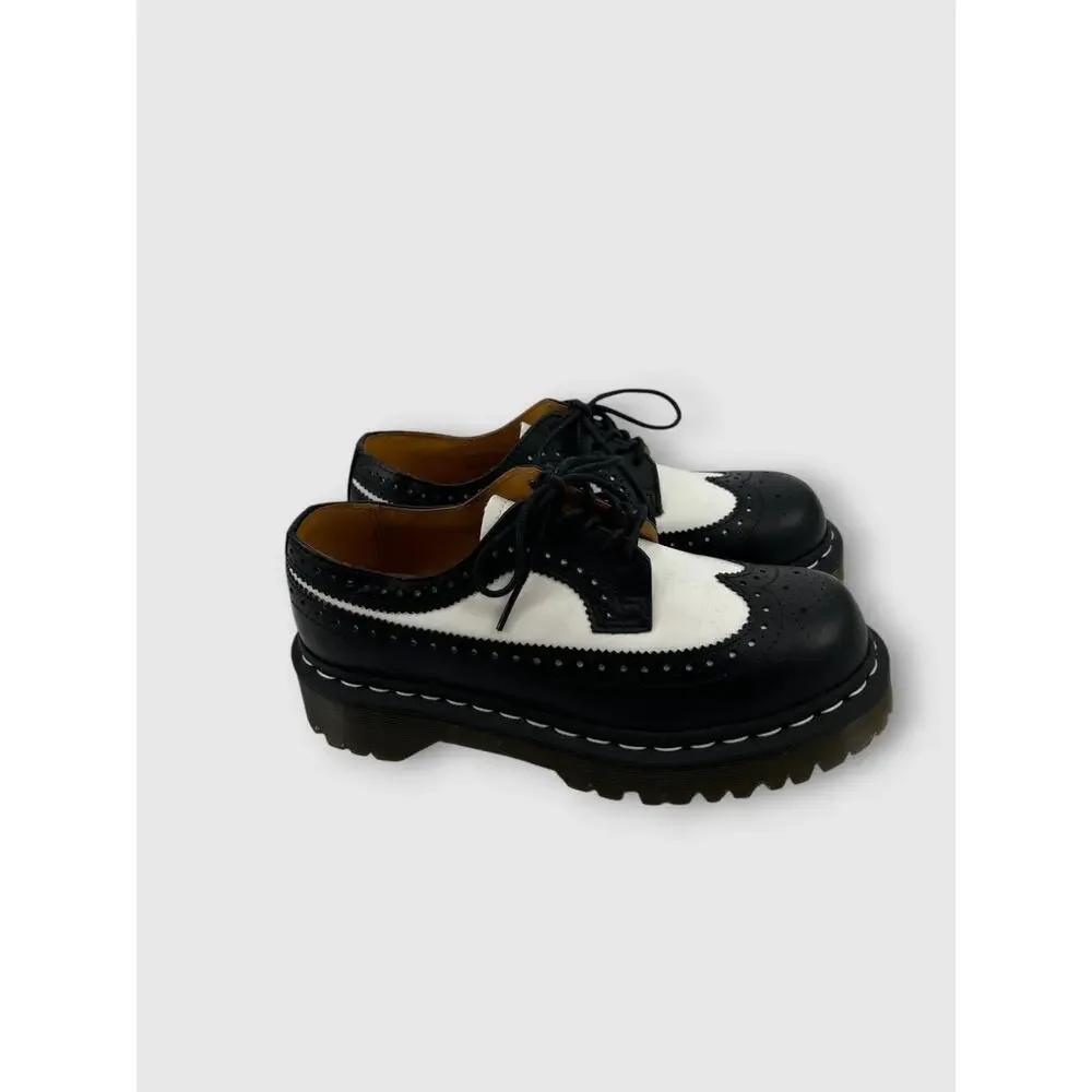 Dr. Martens Black & White Leather Wingtip Brogue Platform Oxfords Size 6